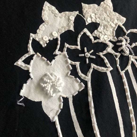 Gracie & Me Black & White Floral Midi Skirt w/Sequins & Beads Size 14 - Picture 7 of 9